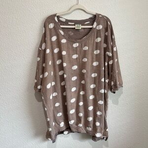 Jaded Gypsy Womens S/M Polka Dot Lagenlook Cotton Bleach Boho Top Laid Back
